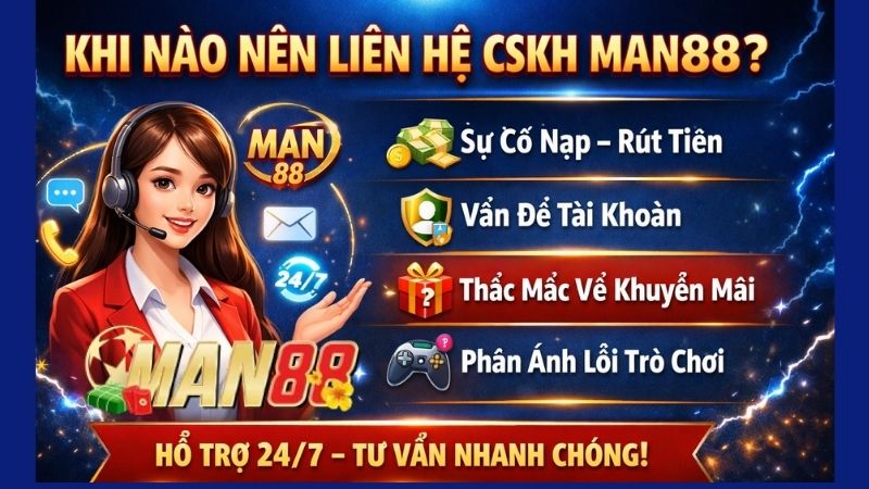 Những trường hợp nên liên hệ CSKH Man88 để được hỗ trợ