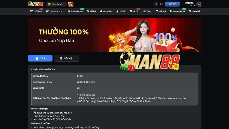 Những yêu cầu tham gia chương trình khuyến mãi nạp đầu tại Man88