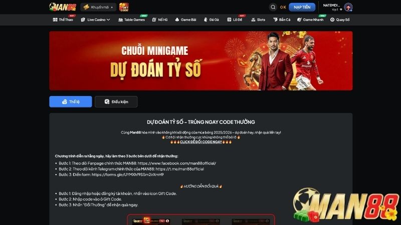 Khuyến Mãi Dự Đoán Tỷ Số Tại MAN88 – Nhận Ngay Giftcode Giá Trị Mỗi Ngày